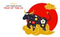 2021 year of ox. Chinese new year banner design. bull and red sun. Template for calendar and cards for lunar celebration.