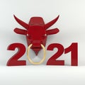 Year of ox. New Year`s and Christmas illustration. Bull zodiac symbol of the year 2021.