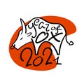 2021 Year of Ox vector symbol on white background. 2021 Lunar Year Animal. Chinese zodiac ox or bull sign Royalty Free Stock Photo