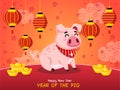Year of the pig. Chinese New Year. Cute cartoon fat pig. Greeting card and calendar design. Vector illustration Royalty Free Stock Photo