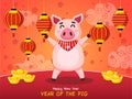 Year of the pig. Chinese New Year. Cute cartoon fat pig. Greeting card and calendar design. Vector illustration Royalty Free Stock Photo