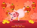 Year of the pig. Chinese New Year. Cute cartoon fat pig. Greeting card and calendar design. Vector illustration Royalty Free Stock Photo