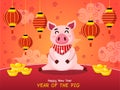 Year of the pig. Chinese New Year. Cute cartoon fat pig. Greeting card and calendar design. Vector illustration Royalty Free Stock Photo