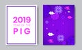 2019 Year of the Pig chinese zodiac year,asian backdrop traditional circles,flowers,clouds.Happy New Year greeting card Royalty Free Stock Photo