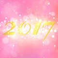 Year 2017 on pink abstract background. Elegant layout with magic glitter sparkles