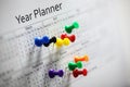 Year planner with thumbtacks Royalty Free Stock Photo