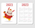 2023 year pocket calendar with rabbit. Chinese new year design with symbol of lunar zodiac, cheerful hare bunny