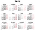 2024 year portuguese calendar. Printable png for Portugal. 12 months