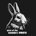 The year of the rabbit 2023. Black and white rabbit logo. Vector illustration