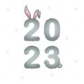 2023 year of rabbit. Large numbers with cute bunny ears. Chinese New Year symbol. Festive greeting card. Vector