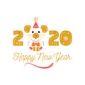 Year of the Rat 2020 Chinese Zodiac. Happy New Year greeting card. Cute rat and date 2020 year. Elegant vector Royalty Free Stock Photo