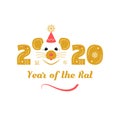 Year of the Rat 2020 Chinese Zodiac. Chinese translation - Year of the Rat. Thin line art design Elegant vector Royalty Free Stock Photo