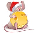 2020 year of rat to Chinese calendar. Santa rat holds big round cheese Royalty Free Stock Photo