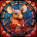 year of rat zodiac sign in stained glass design, ai generated