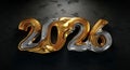Gleaming 2026 in Liquid Gold and Silver on a Dark Textured Grunge Background Royalty Free Stock Photo