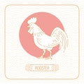 Year rooster Chinese horoscope vector line art and pattern on white background.