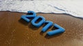 2017 Year on Sandy Beach with Sea Bubbles Royalty Free Stock Photo
