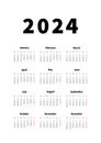 2024 year simple vertical calendar in english language, typographic calendar isolated on white