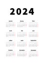 2024 year simple vertical calendar in french language, typographic calendar isolated on white