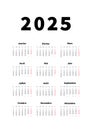 2025 year simple vertical calendar in french language, typographic calendar on white