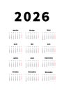 2026 year simple vertical calendar in french language, typographic calendar on white