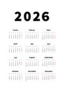 2026 year simple vertical calendar in german language, typographic calendar on white