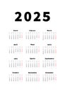 2025 year simple vertical calendar in spanish language, typographic calendar isolated on white