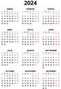 2024 year spanish calendar. Printable png illustration for Spain. Vertical