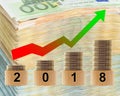 2018 year statistics with money background. Royalty Free Stock Photo