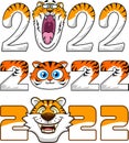 The 2022 Year Of The Tiger With Face Cartoon Characters. Vector Collection Set Royalty Free Stock Photo