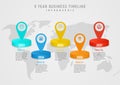 5 year timeline project infographic multi colored circle podium Isometric location icons .