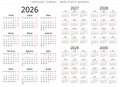 2026, 2027, 2028, 2029, 2030 year turkish simple calendars. Vector illustration Turkey - turk takvimi Royalty Free Stock Photo