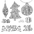 2016 year typography hand drawn title set. Black Royalty Free Stock Photo