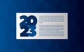 2023 year vector icon. World map symbol with sample text. Blue gradient low poly background. Element for business, web design, Royalty Free Stock Photo