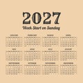 2027 year vintage calendar. Weeks start on sunday