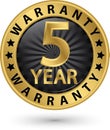 5 year warranty golden label, vector illustration