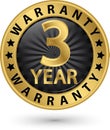 3 year warranty golden label, vector illustration