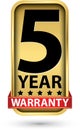 5 year warranty golden label, vector illustration Royalty Free Stock Photo