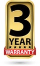 3 year warranty golden label, vector illustration