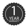 1 year warranty word on circle jagged edge badge vector. Minimalist style, simple design, black and white color.