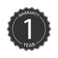 1 year warranty word on circle jagged edge badge vector. Minimalist style, simple design, black and white color.