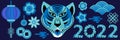 Year water blue tiger 2022 chinese horoscope icons set. Chinese New Year collection of design elements with tiger, paper Royalty Free Stock Photo