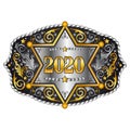 2020 Year Western Cowboy belt buckle with Sheriff Badge vector design Royalty Free Stock Photo