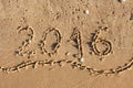 Year 2016 Written On Beach Sand Royalty Free Stock Photo