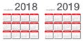 Year 2018 and Year 2019 calendar vector design template, simple and clean design. Royalty Free Stock Photo