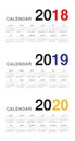 Year 2018 and Year 2019 and Year 2020 calendar horizontal vector design template Royalty Free Stock Photo