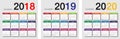 Year 2018 and Year 2019 and Year 2020 calendar horizontal vector design template Royalty Free Stock Photo