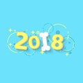 2018 year. The year of the yellow earth dog. Cartoon figures and a snow-white bone for the calendar. Vector illustration in a flat