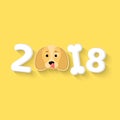 2018 year. The year of the yellow earth dog. The dog licks himself. The numbers are chaotic. White bone. The falling shadow. Vecto