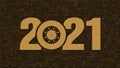 Year 2021 - yellow digits isolated on structured dark background - virus sign within zero